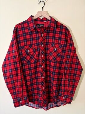 90s Bud Berma Red And Blue Plaid Vintage Button Up Shirt